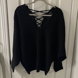 Rue21 Black Lace-Up Knit Top